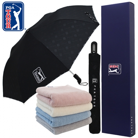 PGA 2단 엠보선염 바이어스 완전 자동우산 + 200g 코마사 타올 세트 #2