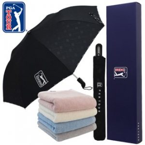 PGA 2단 엠보선염 바이어스 완전 자동우산 + 200g 코마사 타올 세트