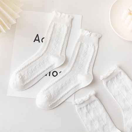 룩앳걸 프리티 여성 단목/중목 혼합 흰양말 7족 세트 #3