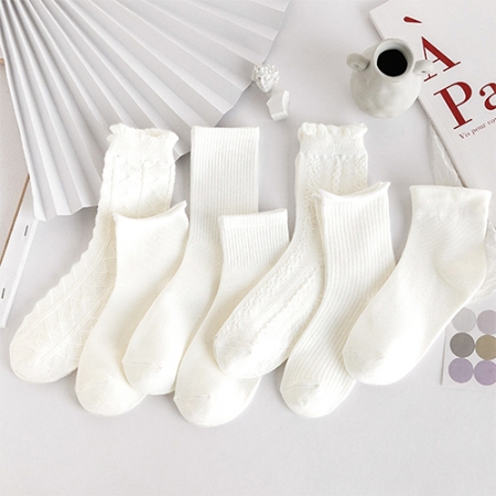 룩앳걸 프리티 여성 단목/중목 혼합 흰양말 7족 세트 #2