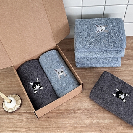 [송월타올]야옹프렌즈 세면타올 2매 선물세트(크라프트) #3