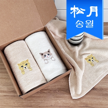 [송월타올]야옹프렌즈 세면타올 2매 선물세트(크라프트) #2
