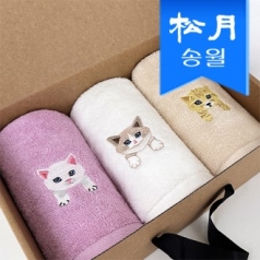 [송월타올] 야옹프렌즈 세면타올 3매 선물세트 크라프트
