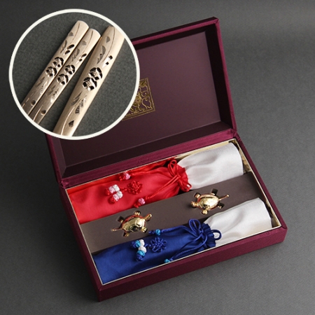 부귀영화 수공예 방짜유기 2인수저(청홍수저집) #2