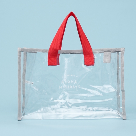 알로하 심플 투명 비치백 (그레이+레드) 수영장 물놀이 가방 #3