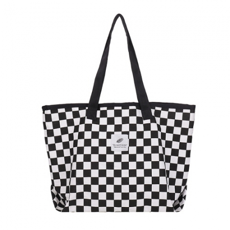 CF648 에코라이프 패셔너블 체크무늬 캔버스백 쇼퍼백 #2