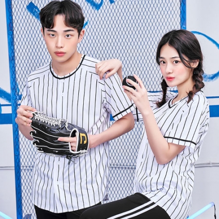 베이스볼 블랙 스트라이프 티셔츠, 야구티 행사용 단체티 블랙 스트라이프 // 전사 인쇄 #2