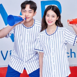 베이스볼 블루 스트라이프 티셔츠, 야구티 행사용 단체티 블루 스트라이프 // 전사 인쇄