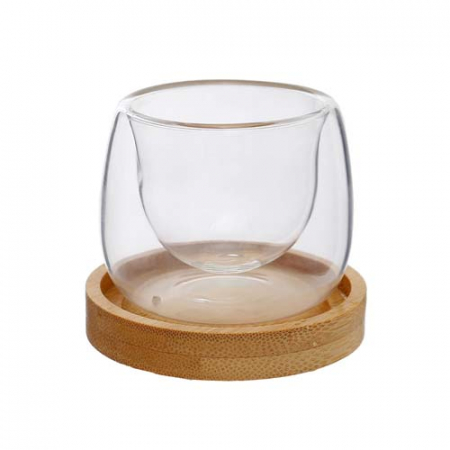 이중 내열 유리 찻잔 +심플 우드받침대 (50ml) #3