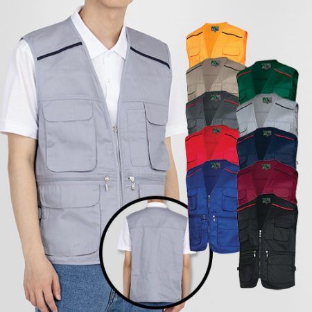 숄더 배색 마트 조끼, 남자 여자 단체 행사 #3