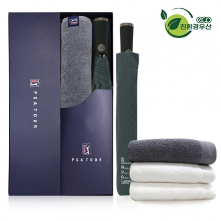 PGA 그린 2단 자동우산 + 260g 코마사 타올 세트 #2