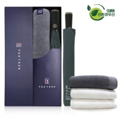 PGA 그린 2단 자동우산 + 260g 코마사 타올 세트
