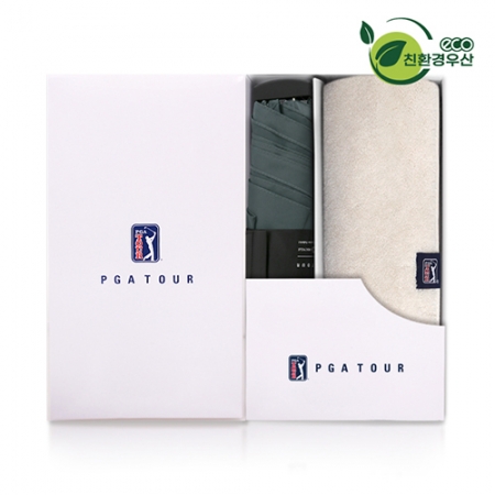 PGA 그린 3단 수동 사각 스키니 우산 + 200g 코마사 타올 세트 #2
