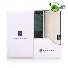PGA 그린 3단 수동 사각 스키니 우산 + 200g 코마사 타올 세트