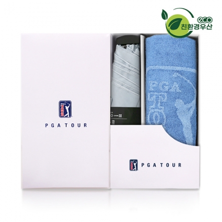 PGA 그린 3단 수동 사각 스키니 우산 + 170g 죽사 타올 세트 #2