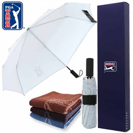 PGA 그린 3단 60 완전 자동우산 + 170g 죽사 타올 세트 #2