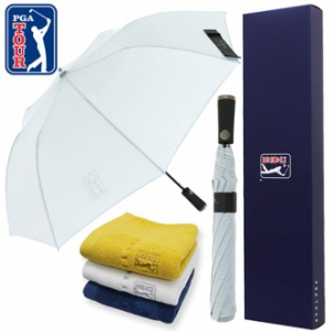 PGA 그린 2단 자동우산 + 170g 면사 타올 세트