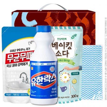 무균무때 300ml + 유한락스 500ml + 탑셰프 베이킹소다 300g 리필 행주 (4종) AM #3