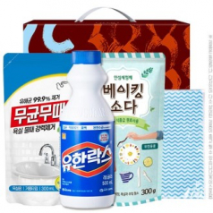 무균무때 300ml + 유한락스 500ml + 탑셰프 베이킹소다 300g 리필 행주 (4종) AM
