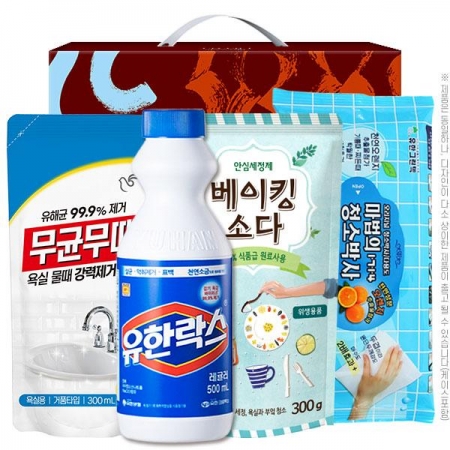 무균무때 300ml + 유한락스 500ml + 탑셰프 베이킹소다 300g 리필 + 청소박사 중형 30매 (4종) AM #3