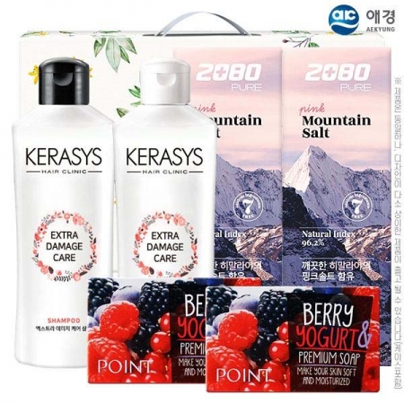 애경 케라시스 샴푸 180ml + 케라시스 린스 180ml + 2080 히말라야 + 핑크솔트 치약 100G 2P + 포인트 베리 비누 2P (6종) (am) #2