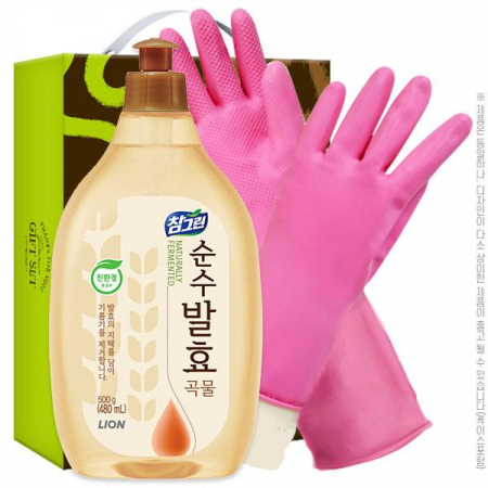 [명절 선물세트 추석 설날] (친환경) 참그린 곡물 주방세제 500g 용기 + 고무장갑 32cm (2종) #2