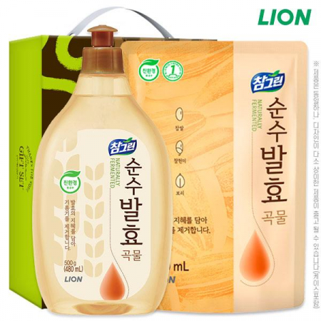 [명절 선물세트 추석 설날] (친환경) 참그린 곡물 주방세제 500g 용기 + 곡물 주방세제 300g 리필 (2종) #2