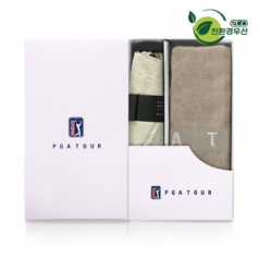 PGA 그린 3단 수동 사각 스키니 우산 + 130g 면사 타올 세트