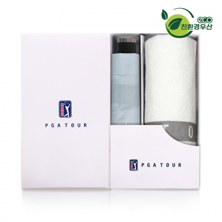 PGA 그린 3단 수동 우산 + 130g 면사 타올 세트 #2