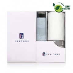PGA 그린 3단 수동 우산 + 130g 면사 타올 세트