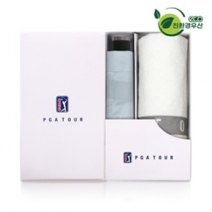 PGA 그린 3단 수동 우산 + 130g 면사 타올 세트