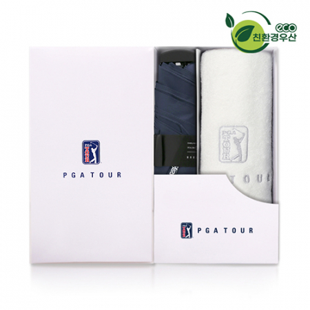 PGA 그린 3단 수동 사각 스키니 우산 + 150g 면사 타올 세트 #2