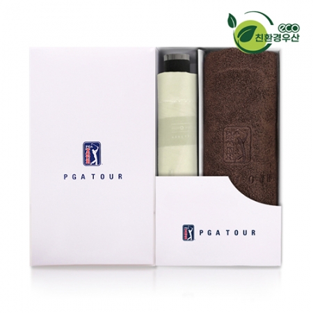 PGA 그린 3단 수동우산 + 150g 면사 타올 세트 #2
