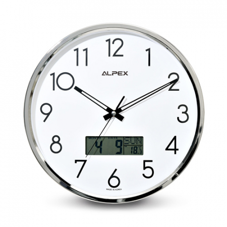 알펙스 크롬 날짜 온도 무소음 벽시계 LW-779 #2