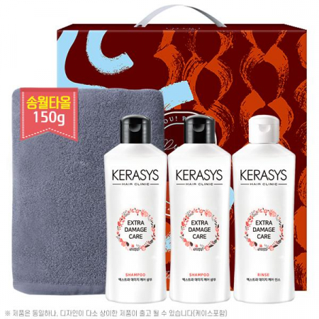 송월타올 150g + 애경 케라시스 샴푸 180ml*용기 2P+케라시스 린스 180ml 용기 (4종) AM #3