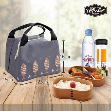 (OPP) 탑셰프 보온보냉도시락 가방 [ 선물세트]  ( 지퍼형 , 진회색) 벌크 #2