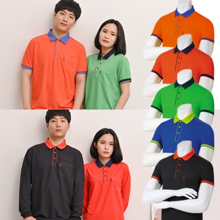 배색 PK 반팔 긴팔 폴로 카라 티셔츠, 남자 여자 단체 행사 티셔츠 #2