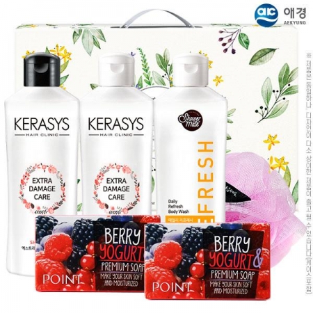 [선물세트] 애경 케라시스 샴푸 180ml 용기 + 케라시스 린스180ml 용기 + 샤워메이트 포인트 베리비누 2P + 샤워볼 (6종) #2