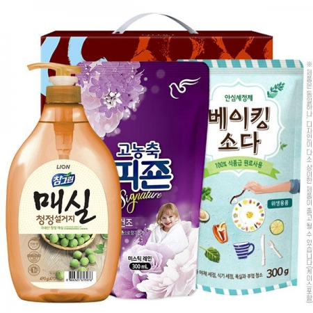 참그린 매실 주방세제 490ml 펌프 + 피죤 섬유유연제 + 탑셰프베이킹소다 300ml 리필 (3종) [선물세트] #2