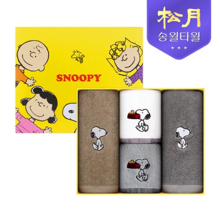 송월 타올 스누피 리버40 타올 + 스누피 블럭블랙34 타올 4P 세트(세면타올 2 + 핸드타올 2) #2
