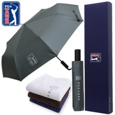 PGA 3단 60 완전 자동 쿨링 암막 우산 + 150g 면사 타올 세트