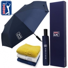 PGA 3단 60 완전 자동 쿨링 암막 우산 + 170g 면사 타올 세트
