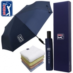 PGA 3단 60 완전 자동 쿨링 암막 우산 + 180g 모달사 타올 세트