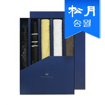 송월타올 우산 5매 선물세트 CM 뱀부 블록 타올 3 + CM 3단 폰지 우산 1 + CM 2단 폰지 바이어스 우산 1 #2
