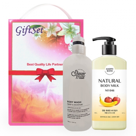 샤워메이트 모이스처 바디워시 + 해피바스 내추럴 바디로션 2종 케이스 세트2 #2