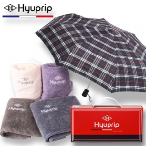 협립 3단 선염체크 완전 자동우산 + 호텔 코마 타올 1P 세트