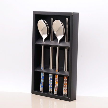 써클칼라 수저 부부 세트 (홍 / 청) #2