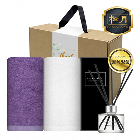 송월 프리미엄 디퓨저 3조 세트(뱀부 100% 타올 180G 2매 + 코코도르 디큐저 200ml 1개) #3