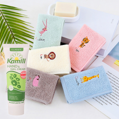 휴대용 애니멀 미니 면 행주타올+카밀 핸드크림 30ml