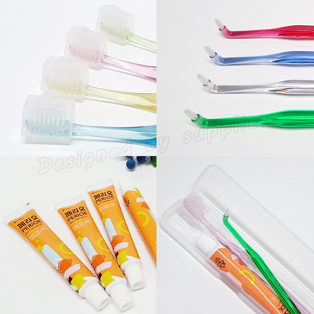 어금니칫솔+크리스탈캡 미세모+페리오 / 교정 치과용 칫솔 치약 세트 #5